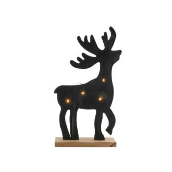 Kerstfiguur LED rendier vilt op houten voet zwart 52m