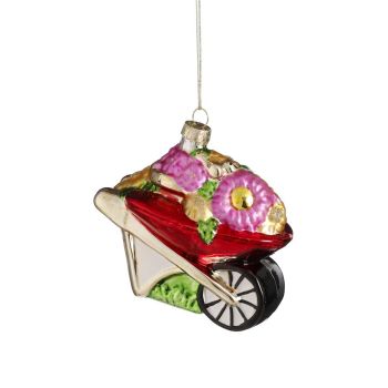 House of Seasons glazen kerst ornament - kruiwagen 9.5cm rood 1 stuks
