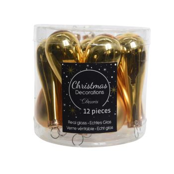 Decoris glazen kerst ornament - druppel 7.5cm licht goud 12 stuks