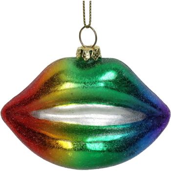 HD Collection glazen kerst ornament - lippen regenboog 5.5cm multi 1 stuks