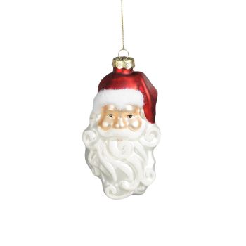 House of Seasons glazen kerst ornament - kerstman hoofd 14cm wit 1 stuks