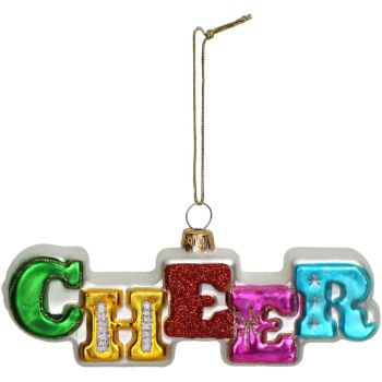 HD Collection glazen kerst ornament - tekst 'cheers' 4.5cm multi 1 stuks
