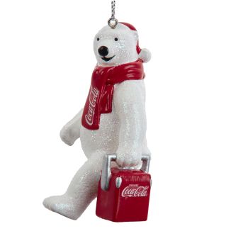 Kurt S. Adler kunststof kerstbal - coca-cola ijsbeer met koelbox 12cm wit, rood 1 stuks