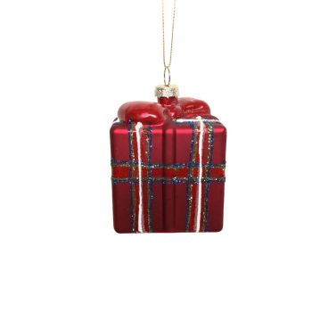 Glazen kerst ornament - cadeau 8.5cm rood 1 stuks