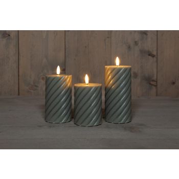 Anna's Collectie LED buitenkaars 3D vlam swirl 7,5 cm olijfgroen 3 stuks