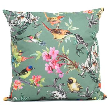 Anna's Collection buitenkussen vogels 60x60cm groen