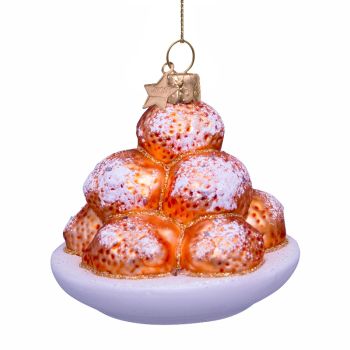 Vondels glazen kerstbal - oliebollen 7cm multi 1 stuks