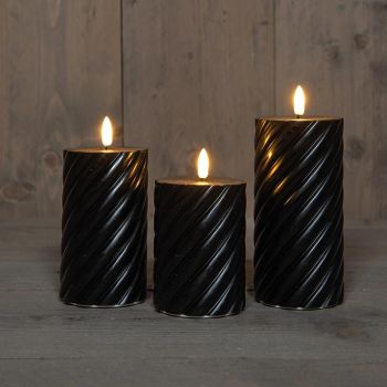 Anna's Collectie LED buitenkaars 3D vlam swirl 7,5 cm zwart 3 stuks