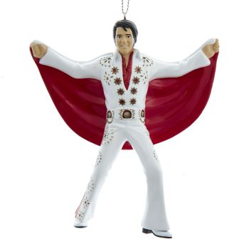Kurt S. Adler kunststof kerstbal - elvis presley met cape 11cm wit, rood 1 stuks