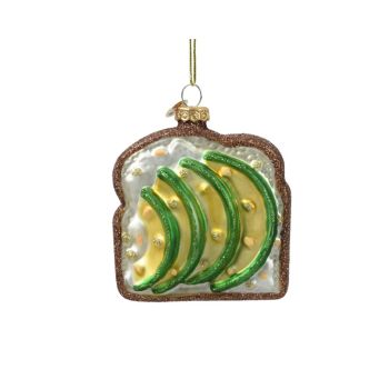 Decoris glazen kerst ornament - avocado op toast 8.5cm groen, bruin 1 stuks