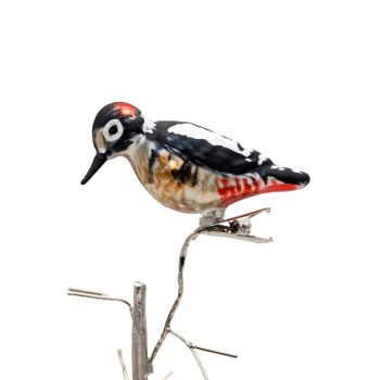 Werner Voss glazen kerst ornament - vogel op clip grote bonte specht 8cm multi 1 stuks