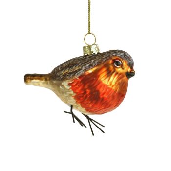 Werner Voss glazen kerst ornament - vogel roodborst 10cm oranje 1 stuks