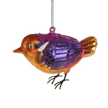 Werner Voss glazen kerst ornament - vogel zwartrugdwergijsvogel 8cm oranje, paars 1 stuks
