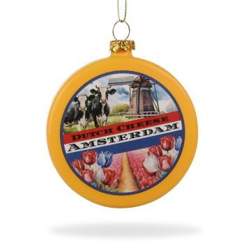 De Ballen Uit glazen kerstbal - kaas amsterdam 8cm geel 1 stuks