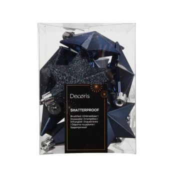 Decoris kunststof kerstballen - ster 3cm nachtblauw 12 stuks
