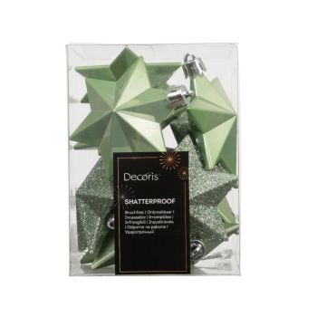 Decoris kunststof kerstbal - ster 3cm matcha groen 12 stuks