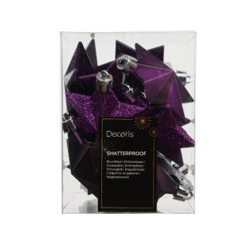 Decoris kunststof kerstballen - ster 3cm vijg 12 stuks