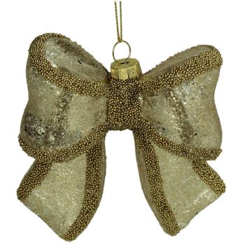 HD Collection glazen kerst ornament - strik glitter 10cm goud 1 stuks