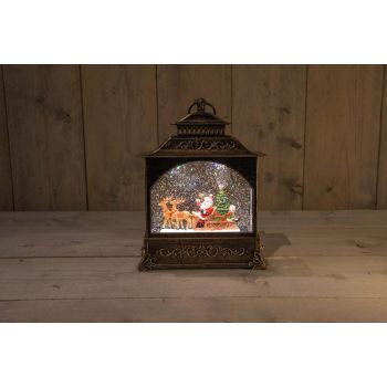 Batterij kerstverlichting lantaarn kerstman in glitterwater led warm wit 22x8x29 cm 3xaa