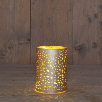 Anna's Collection LED cylinder glas sterren 10 lampjes champagne Ø 9 x 12cm, warm wit