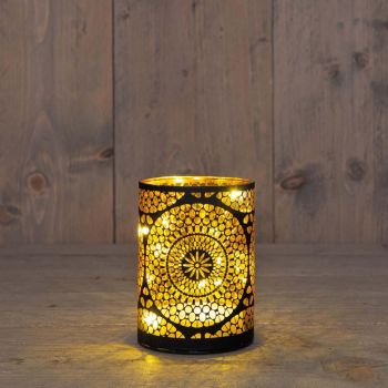 Anna's Collection LED cylinder glas Marrakech 10 lampjes goud Ø 9 x 12cm, warm wit