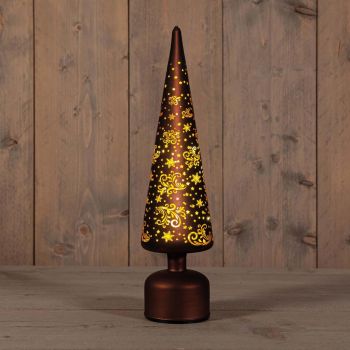 Anna's Collection LED glazen kerstboompje sterren 15 lampjes brons 10 x 39cm