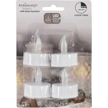 LED theelicht Ambiance Light set 4st met timer Ø 3,5cm wit