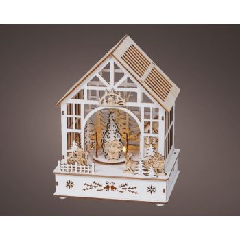 Lumineo LED diorama kersthuisje triplex wit 15 x 18 x 23,8cm, warm wit