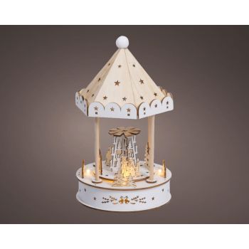 Lumineo LED diorama draaimolen triplex wit Ø 15 x 26cm, warm wit
