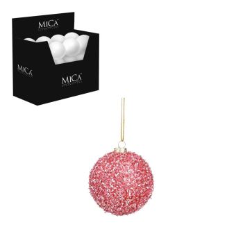 Mica Decorations kunststof kerstbal - tinsel 8cm roze 1 stuk