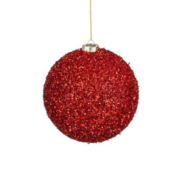 Mica Decorations kunststof kerstbal - tinsel 15cm rood 1 stuk
