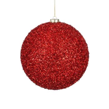 Mica Decorations kunststof kerstbal - tinsel 20cm rood 1 stuk