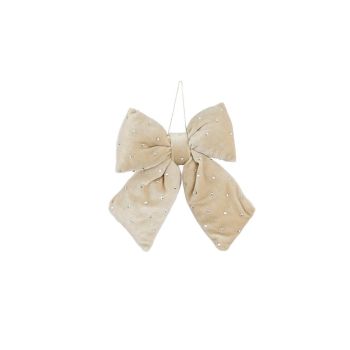 Mica Decorations fluwelen kerst ornament - strik 17cm creme 1 stuks