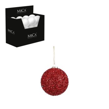 Mica Decorations kunststof kerstbal - tinsel 8cm rood 1 stuk