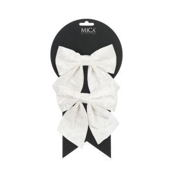 Mica Decorations fluwelen kerst ornament - strik 12cm wit 2 stuks