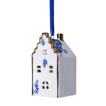 Heinen Delfts Blauw keramieken kerst ornament - huisje trapgevel 8cm delfts blauw 1 stuks