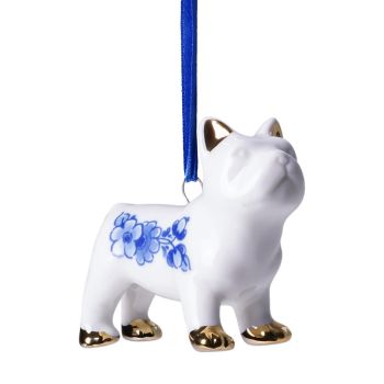 Heinen Delfts Blauw keramieken kerst ornament - bulldog 5cm delfts blauw 1 stuks