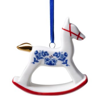 Heinen Delfts Blauw keramieken kerst ornament - hobbelpaard 8cm delfts blauw 1 stuks