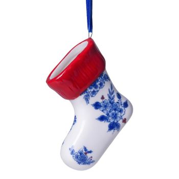 Heinen Delfts Blauw keramieken kerst ornament - kerstsok 6.5cm delfts blauw 1 stuks