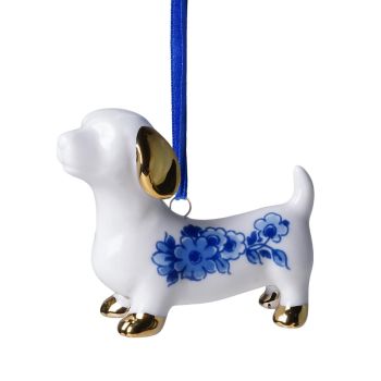 Heinen Delfts Blauw keramieken kerst ornament - teckel 6cm delfts blauw 1 stuks