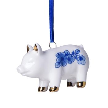 Heinen Delfts Blauw keramieken kerst ornament - varken 4cm delfts blauw 1 stuks