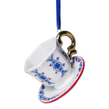 Heinen Delfts Blauw keramieken kerst ornament - theekopje 5.5cm delfts blauw 1 stuks