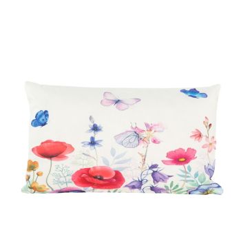 Anna's Collection buitenkussen veldbloemen 30x50cm wit